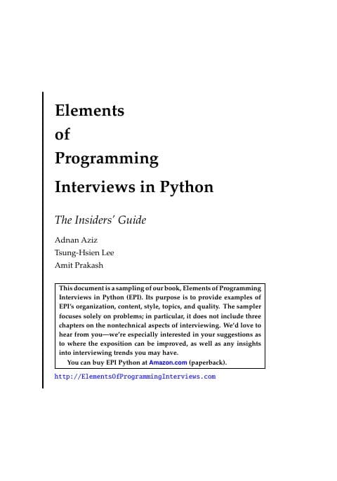 Cover of Elements of Programming Interviews in Python