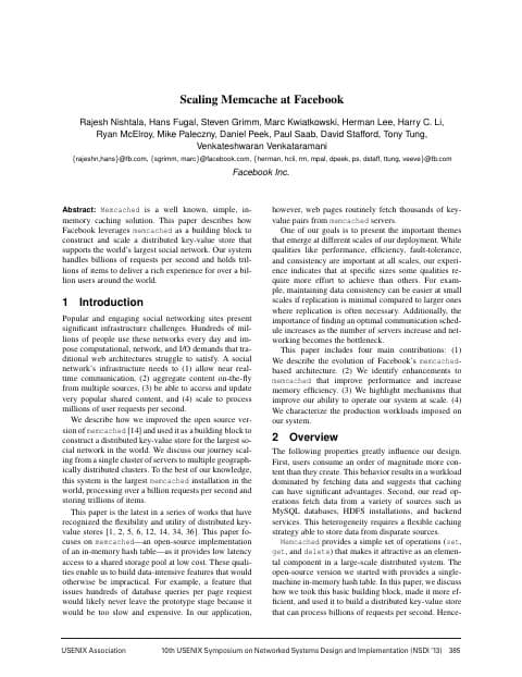 Cover of Scaling Memcache at Facebook
